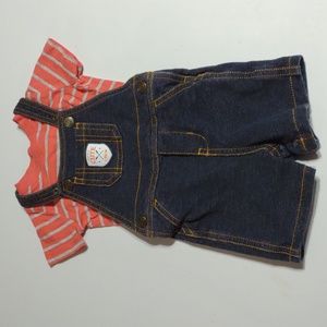 Carter's 9 months bib shortalls t shirt set adjustable blue orange short sleeved